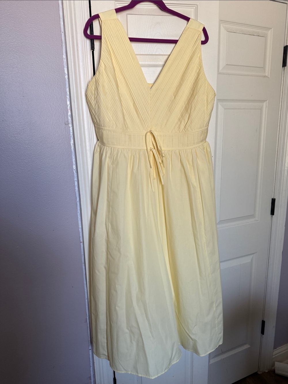 J. Jill Pale Yellow Pleated Bodice Tie-Front Dress
